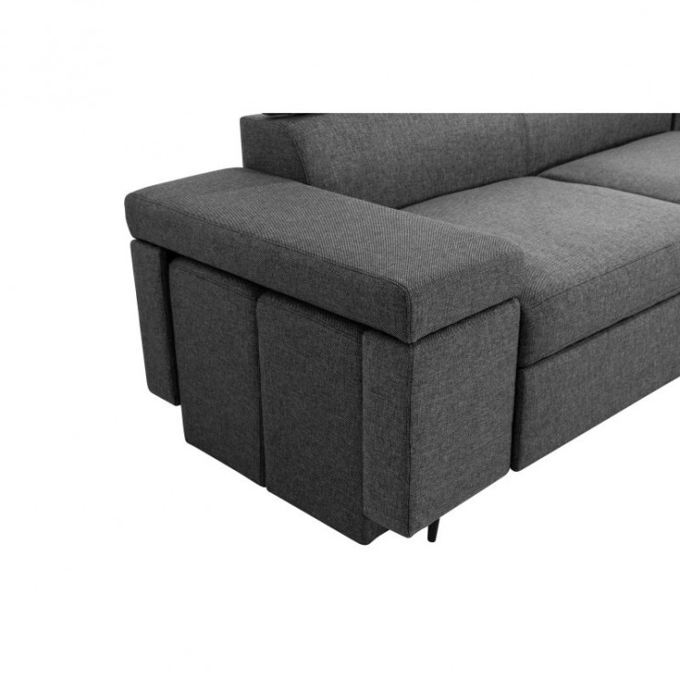 Canapé d'angle convertible + 2 poufs avec niche de rangement