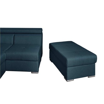 IVY - Canapé d'angle fixe convertible avec coffre en tissu - Bleu pétrole