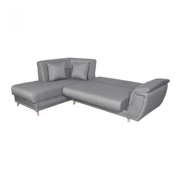 FORTY - Canapé d'angle fixe convertible en tissu et pieds bois - Gris