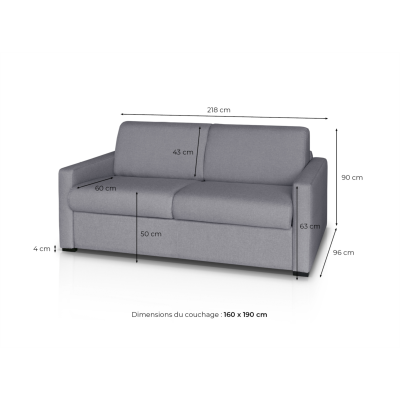 DYLAN PREMIUM - Canapé convertible système couchage express matelas 17cm 3 places en tissu - Gris clair