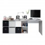 Bureau avec caissons multipositions L136 ou L203 cm - Blanc/béton