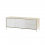 Meuble TV 2 portes et 2 tiroirs L130 cm - Blanc/chêne