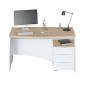 Bureau avec caisson de 3 tiroirs L 136cm - Blanc/chêne