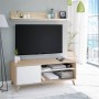 Meuble TV 2 niches et 1 porte avec son étagère murale - Blanc/chêne