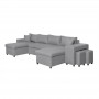 L200U PLUS - Canapé panoramique convertible avec 2 coffres et 2 poufs en tissu - Gris clair