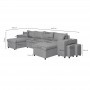 L200U PLUS - Canapé panoramique convertible avec 2 coffres et 2 poufs en tissu - Gris foncé