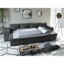 L200U PLUS - Canapé panoramique convertible avec 2 coffres et 2 poufs en tissu - Gris foncé