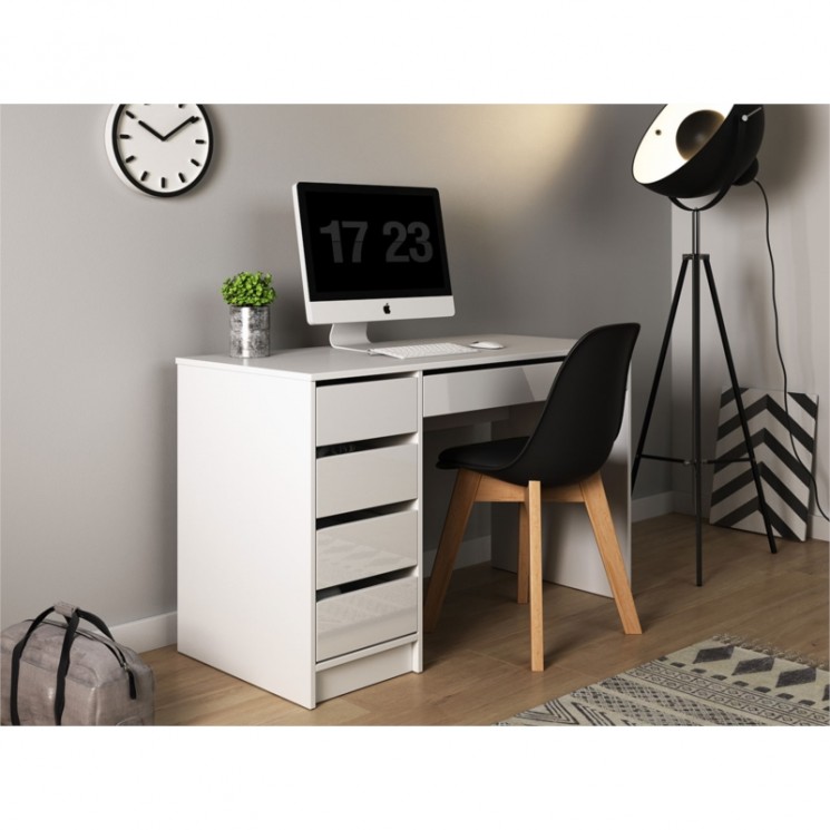 Bureau 5 tiroirs 120 cm - Blanc