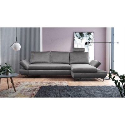 ODDA - Canapé d'angle convertible en velours - Gris