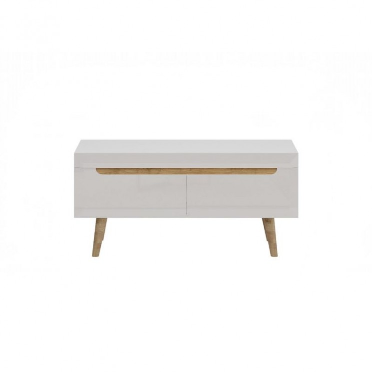 MAREK - Meuble TV scandinave 2 tiroirs 107 cm - Blanc/bois