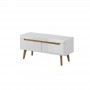 MAREK - Meuble TV scandinave 2 tiroirs 107 cm - Blanc/bois