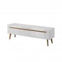 MAREK - Meuble TV scandinave 3 tiroirs 160 cm - Blanc/bois