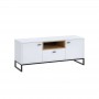 OLIE - Meuble TV 2 portes et 1 tiroir  135 cm - Blanc/bois