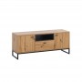 OLIE - Meuble TV 2 portes et 1 tiroir  135 cm - Noir/bois