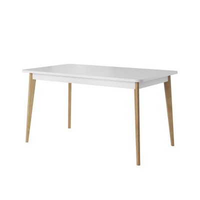 PRYSK - Table à manger extensible scandinave 140/180 cm - Blanc/bois