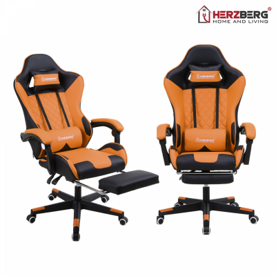 Herzberg Chaise de jeu et de bureau avec repose-pieds escamotable Orange