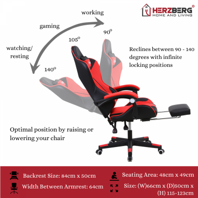 Chaise ergonomique de jeu ou de bureau Herzberg Orange