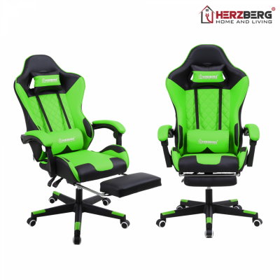 Herzberg Chaise de jeu et de bureau avec repose-pieds escamotable Vert