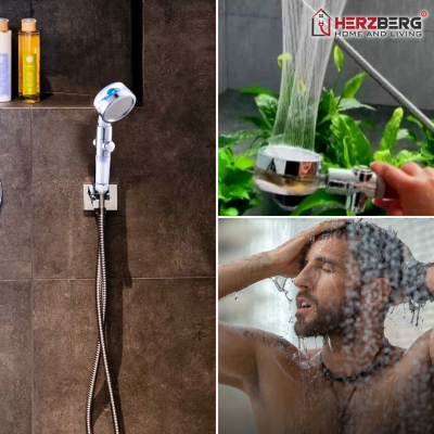 Herzberg Turbo Charger Pomme de douche Bleu