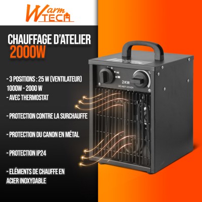 Chauffage d'atelier 2000W avec thermostat - Warm Tech