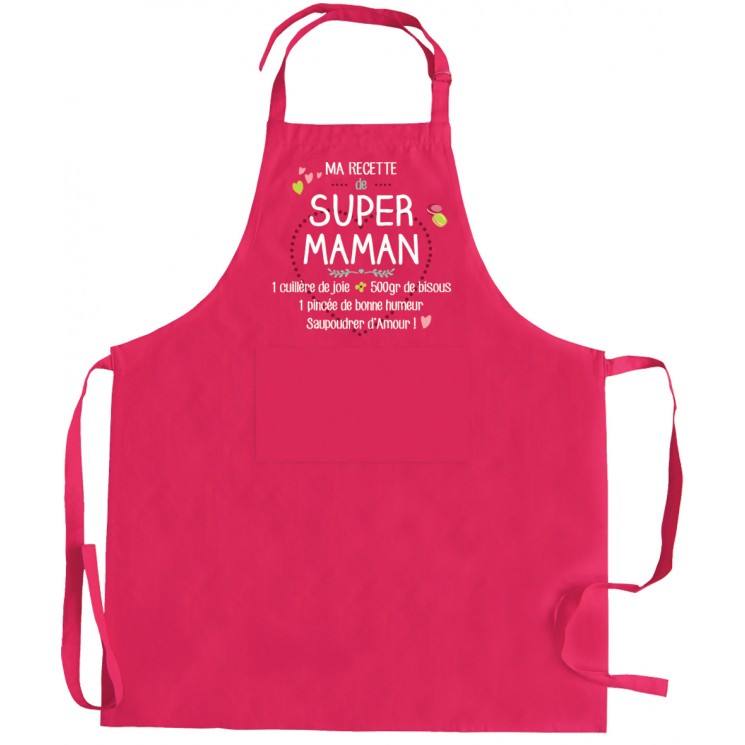 Tablier de cuisine Ma recette de super maman recyclé Rose 72 x 90