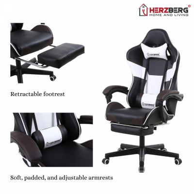 Herzberg HG-8082 : Chaise de Jeu et De Bureau Tricolore Avec Accent en Forme de T Noire