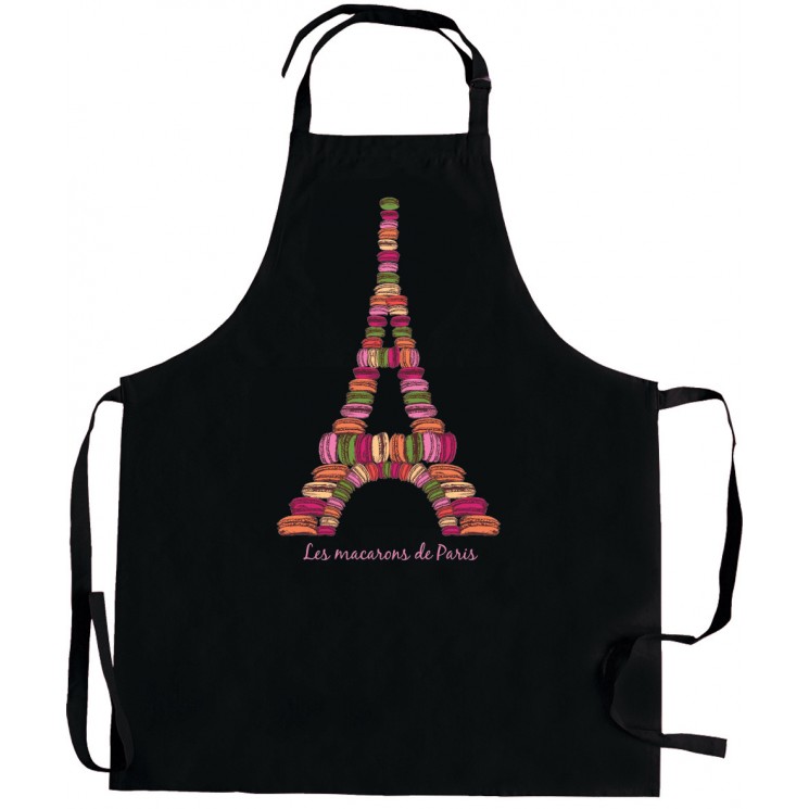 Tablier de cuisine Macarons de Paris recyclé Noir 72 x 90