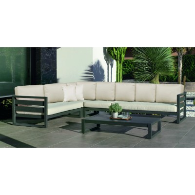 Salon de jardin Sofa Corner COSMOS-28 Finition ANTHRACITE Tissus ALBA CRUDO DRALON