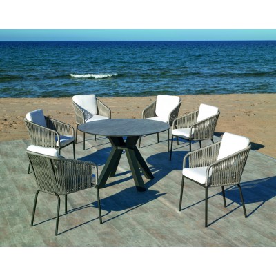 Set Table à Manger Haut de Gamme + 6 fauteuils VALONIA-150 HPL/TULIP-3/6 CORDE GRISE