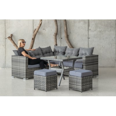 Salon de jardin sofa SET MARAU-29 Structure acier, résine tressée grise panachée  6 à 7 places