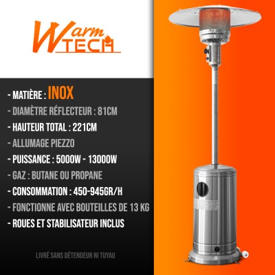 Parasol chauffant Inox 13000W - Warm Tech