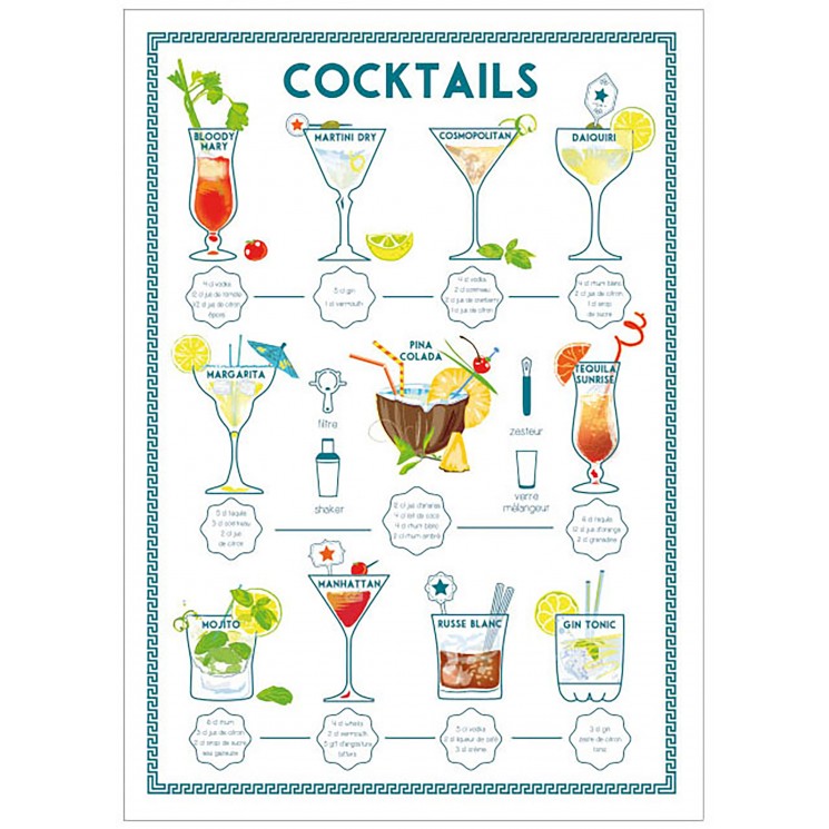 Torchon Cocktails Assortis 50 x 70