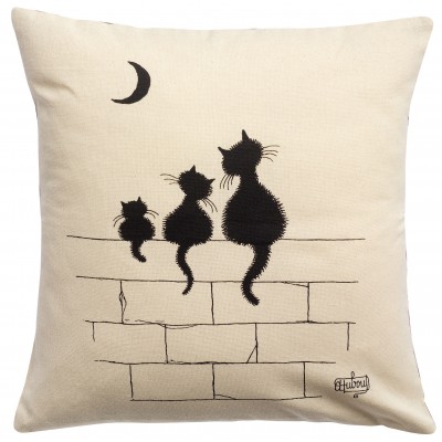 Coussin Dubout 3 chats Ecru 45 x 45
