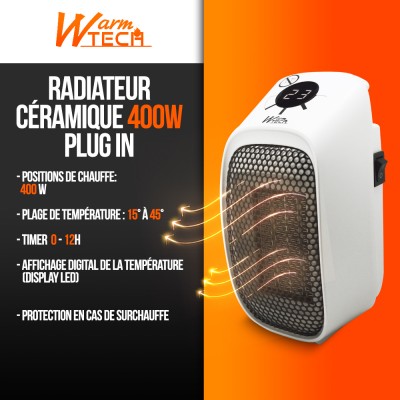 Chauffage céramique Plug in 400W - Warm Tech