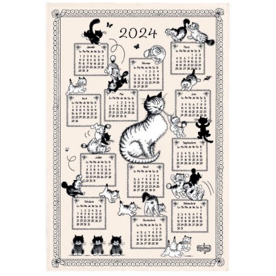 Torchon Dubout Calendrier Chatons 2024 Ecru 48 x 72