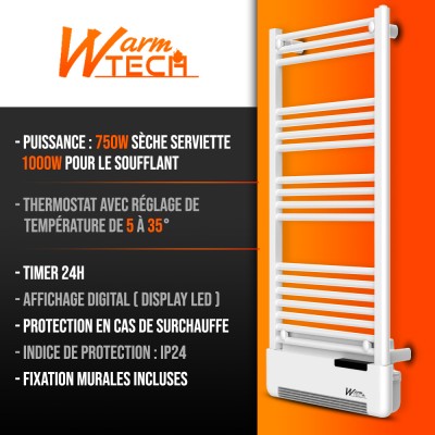 Radiateur sèche serviettes avec fluide + soufflerie - Warm Tech