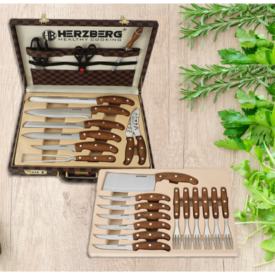 Herzberg HG-K25LB : Set de 25 pièces de couteaux et de couverts avec mallette de transport