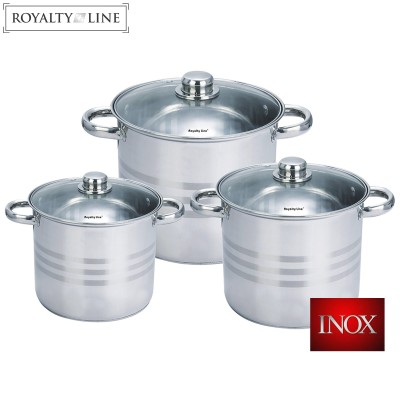 Royalty Line Ensemble de 6 pots en acier inoxydable avec couvercles en verre