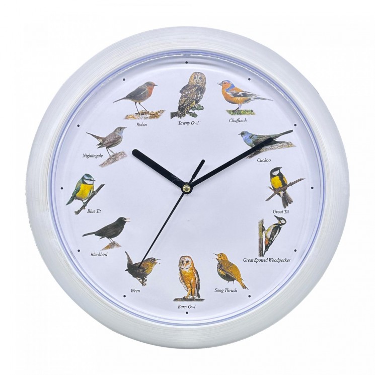 Herzberg HG-03725: Horloge européenne de chant d'oiseau - Blanc