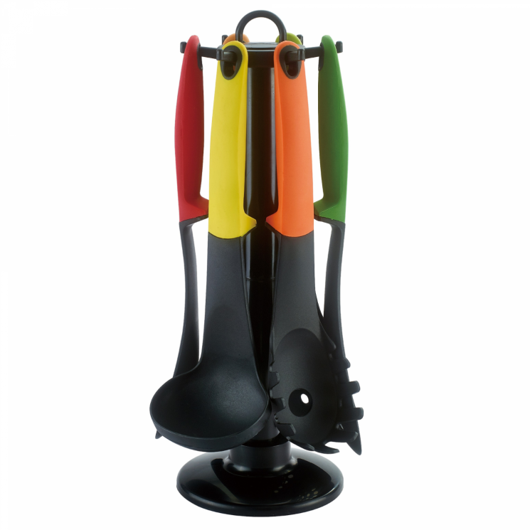 Cheffinger CF-UT01: Set d'ustensiles 6 pièces avec support rotatif - Coloré