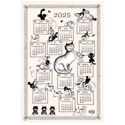 Torchon Dubout Calendrier chatons 2025 Ecru 48 x 72