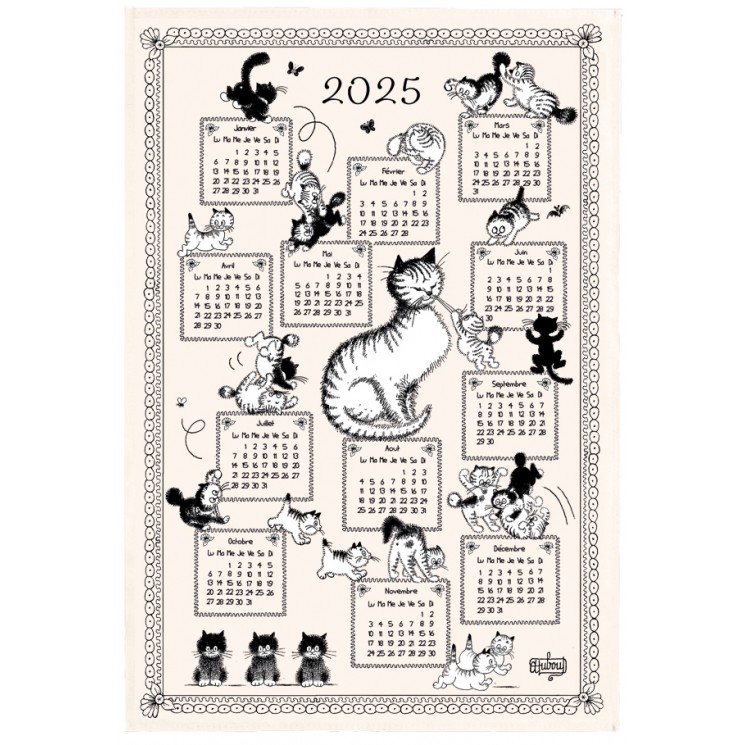 Torchon Dubout Calendrier chatons 2025 Ecru 48 x 72