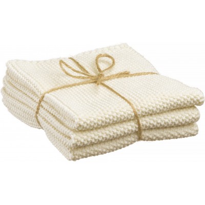 Lot de 3 essuie-mains tricotés Izan recyclés Ecru 25 x 25