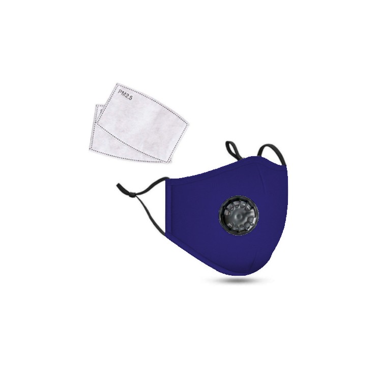 PM2.5M: Masque en Coton Lavable Avec Filtres en Carbone 2 Bleu