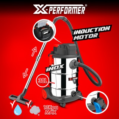 Aspirateur eau et poussières rechargeable 20V avec moteur à induction - 30L inox livré sans batterie - X Performer
