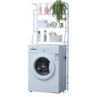 Herzberg HG-03572: Étagère à 3 niveaux Pour Lave-Linge et Salle de Bains Avec Porte-Serviettes - Blanc