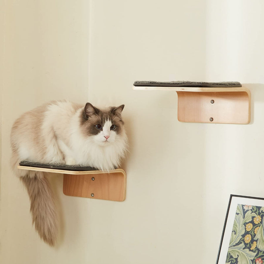 2 Set Cat Wall Steps - Wooden Cat Climbing Shelves