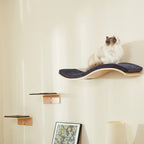 Wave Cat Shelves with 2 Cat Wall Steps -  Modern Cat Wall Furniture, Cream