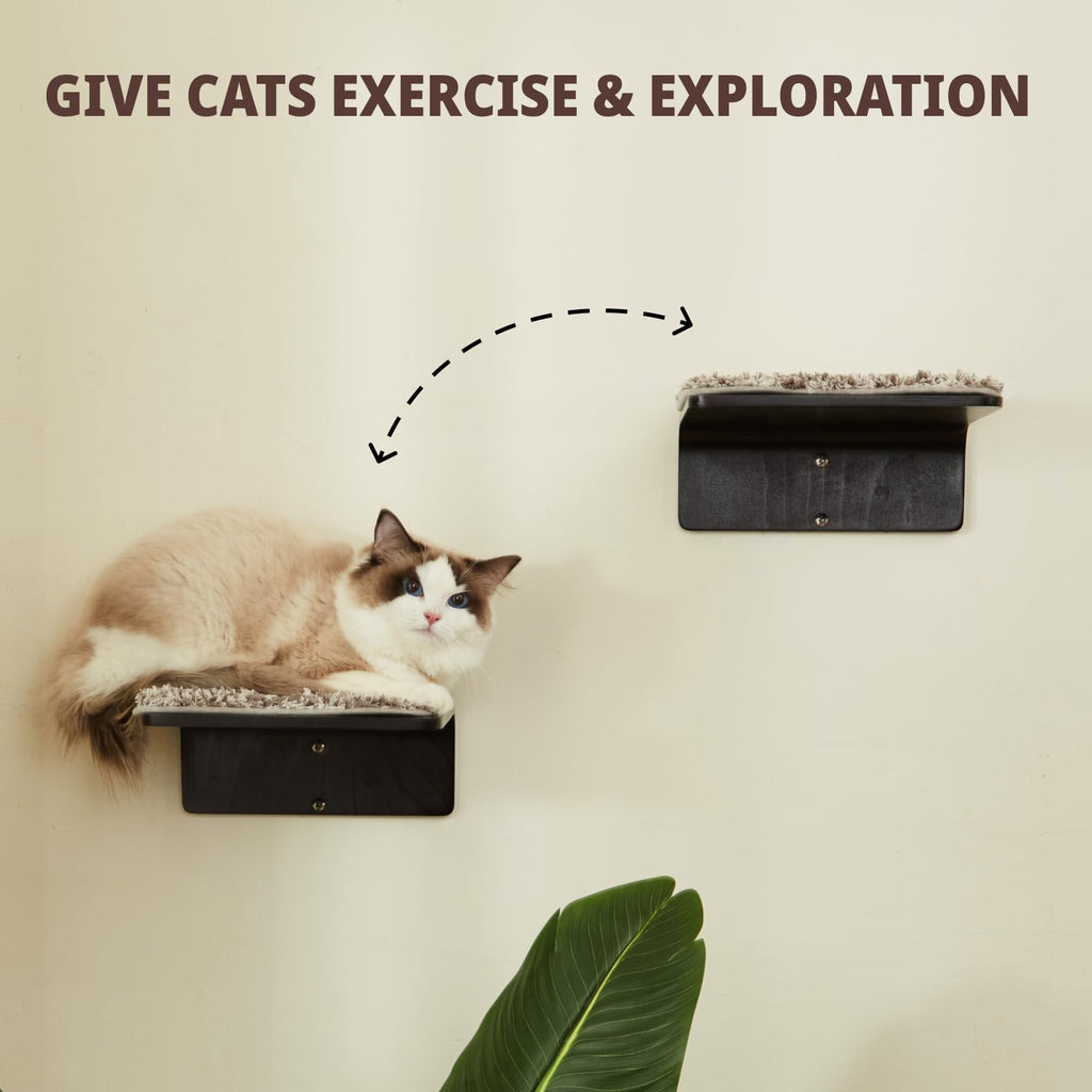 2 Set Cat Wall Steps - Wooden Cat Climbing Shelves