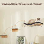 Wave Cat Shelves with 2 Cat Wall Steps -  Modern Cat Wall Furniture, Cream